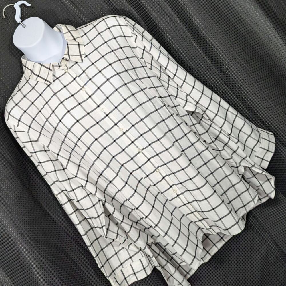 NWT@$80! CALVIN KLEIN! LIGHTWEIGHT CREAM/BLACK PLAID, BUTTON UP SLEEVE TOP! 2X